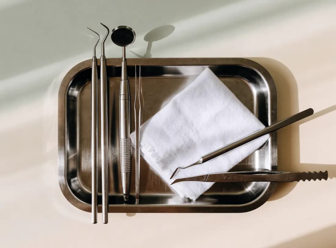 Sterilised instruments on a clean tray